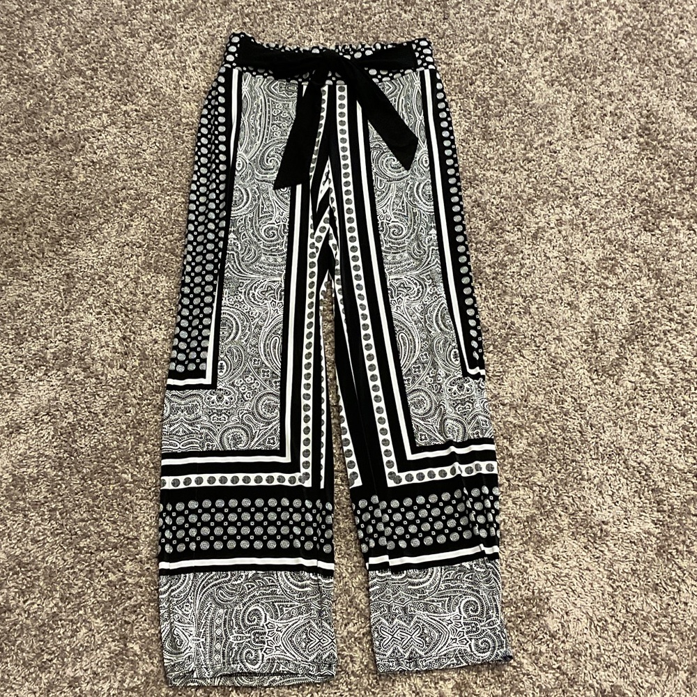 INC International Concepts Black and White Wide Leg Pants, Sz P/S